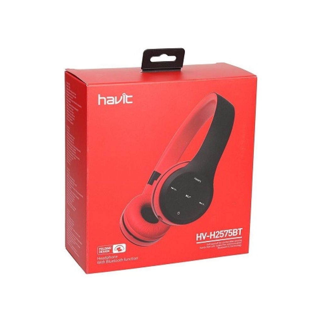 Auricular Vincha Bluetooth Havit Micro Sd Radio Fm Mic H2575 - Rojo