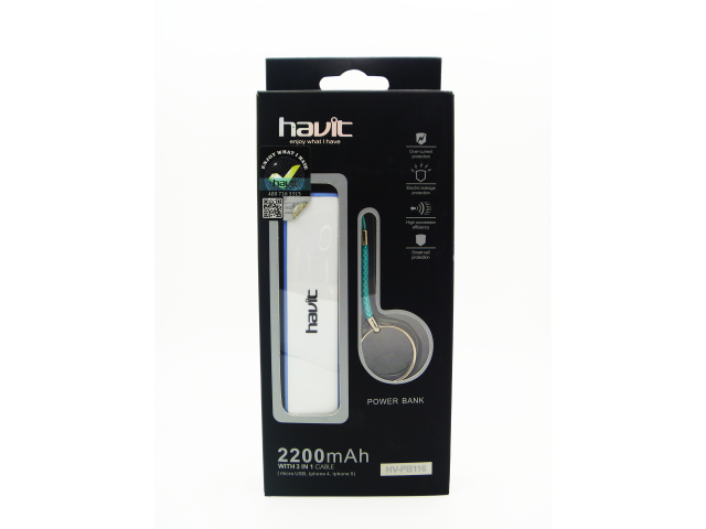 BANCO DE PODER HAVIT 2200MAH - USB Y MICRO USB - SUPER COMPACTO LLAVERO