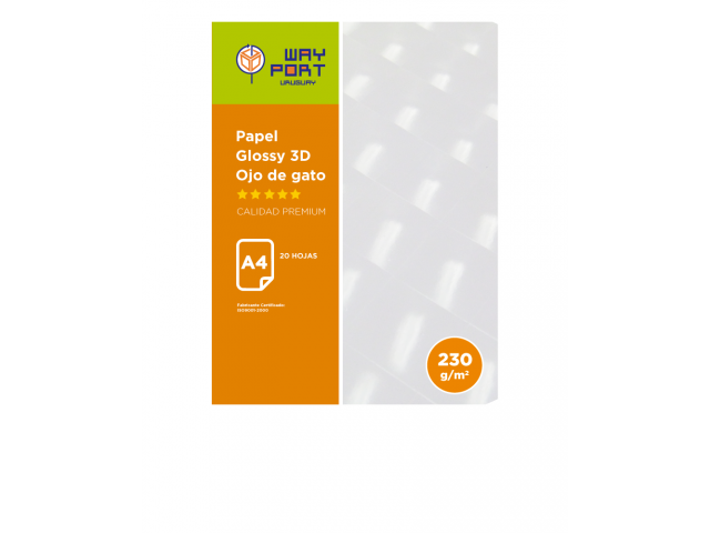 PAPEL WAYPORT AUTOADHESIVO GLOSSY 230GR A4 OJO DE GATO X20