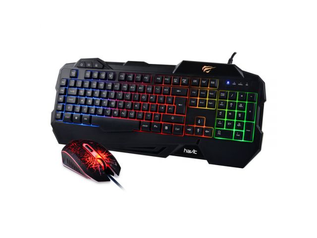 COMBO HAVIT DE TECLADO Y MOUSE USB MULTIMEDIA GAMER ILUMINADO, CABLE 1.5M, NEGRO