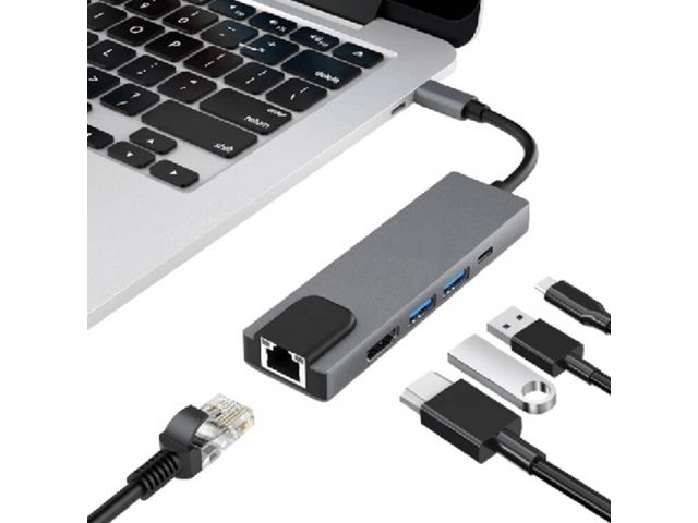 Hub Cable Multiplicador de puertos 5 en 1 de Tipo C a USB*2Tipo CHDMIEthernet