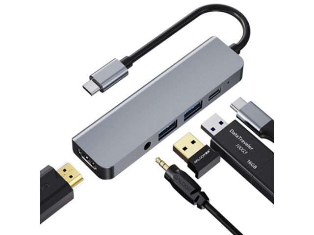 Hub Cable Multiplicador de puertos 5 en 1 de Tipo C a USB*2Tipo CHDMI3.5mm Audio