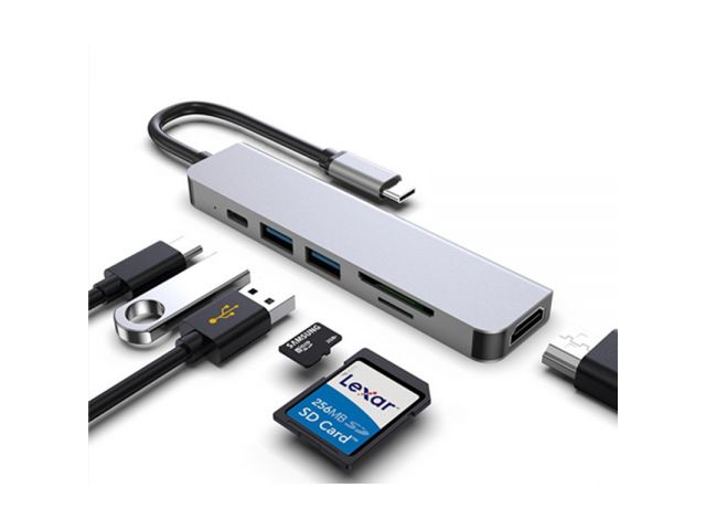 Hub Cable Multiplicador de puertos 6 en 1 de Tipo C a USB*2Tipo CHDMISDMicro SD