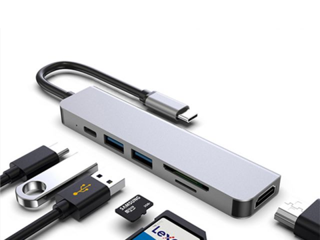 Hub Cable Multiplicador de puertos 6 en 1 de Tipo C a USB*2Tipo CHDMISDMicro SD