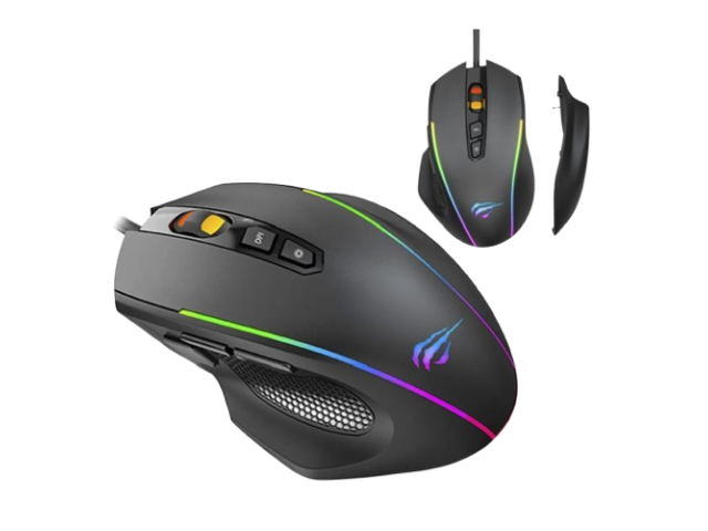 MOUSE GAMER HAVIT CON CABLE 1.6M USB RETROILUMINADO NEGRO