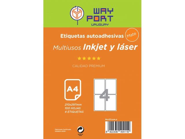 PAPEL A4 ETIQUETAS 4 X 105X148.5MM