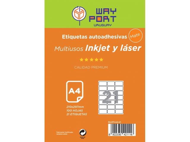 PAPEL A4 ETIQUETA 21 X  63.5X38.1MM