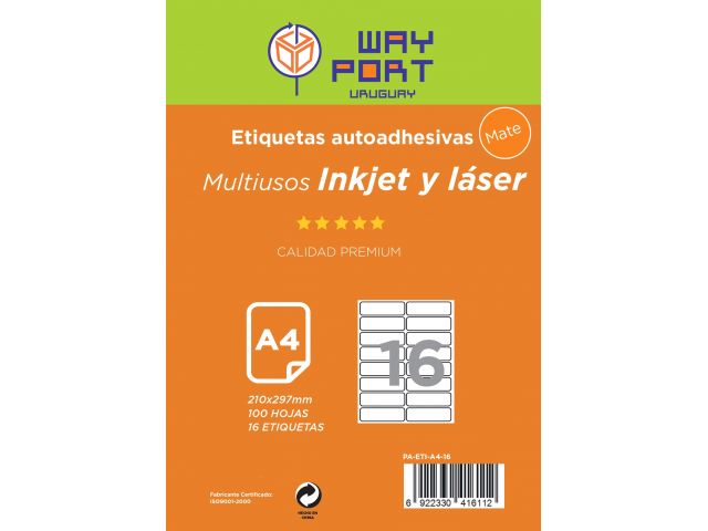 PAPEL A4 ETIQUETAS 16 X 99.1X33.9MM