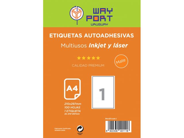 PAPEL A4 ETIQUETAS 1 X 210X297mm