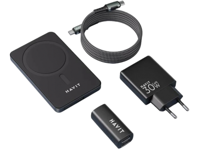 KIT CARGA PARA VIAJE HAVIT 5 EN 1 STK088 NEGRO