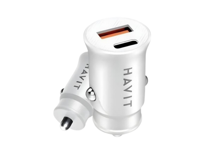 CARGADOR RAPIDO�HAVIT PARA AUTO - DOBLE USB BLANCO