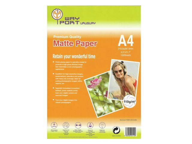 PAPEL WAYPORT MATE COTEADO ALTA RESOLUCION 110 GR A4 X100