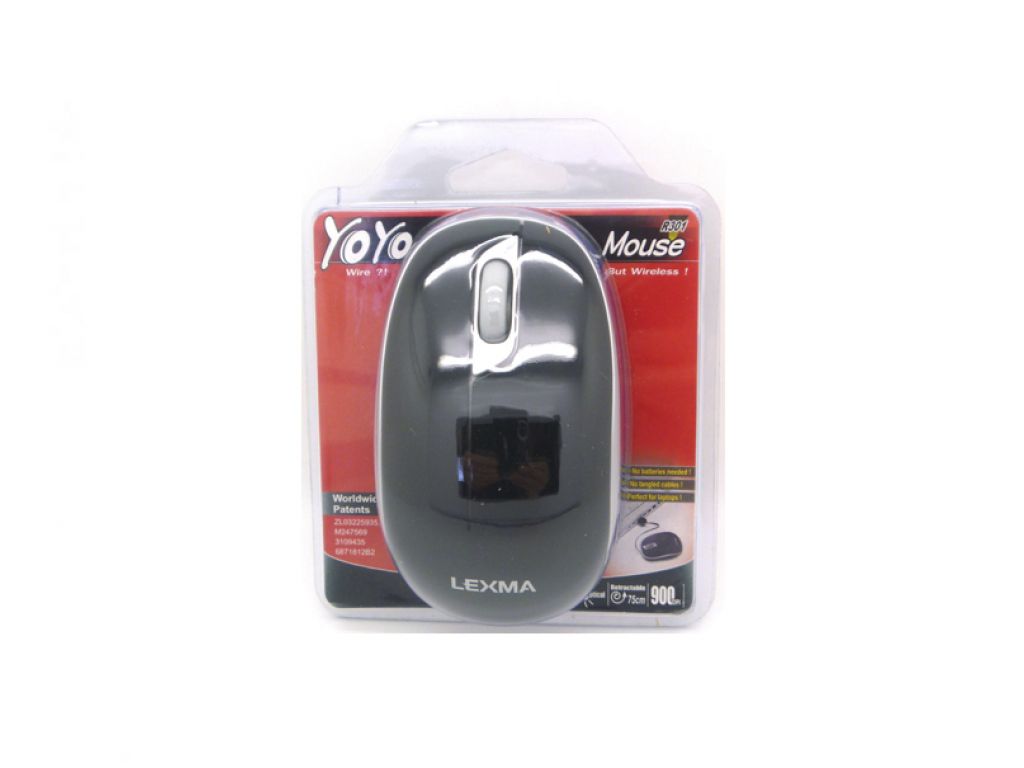 MOUSE YOYO PTICO, CABLE RETRACTIL INCORPORADO, NEGRO