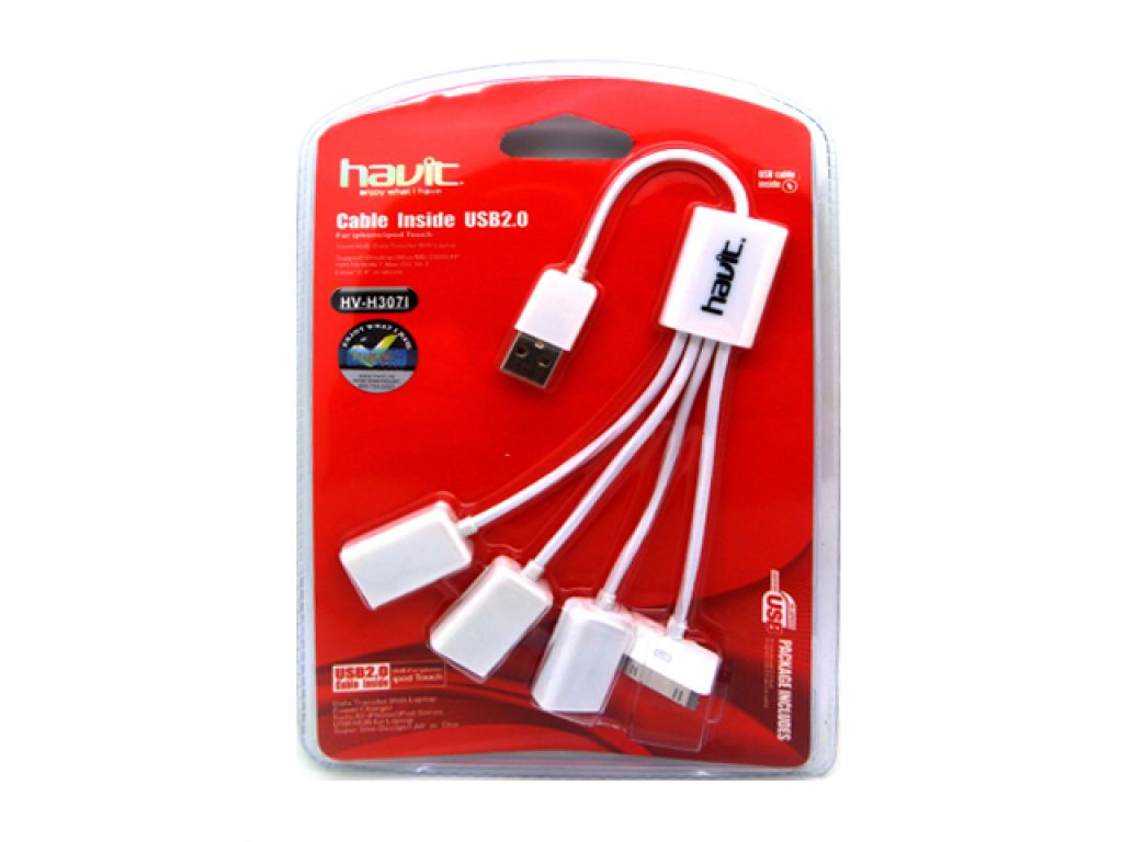 HUB HAVIT USB A 3 PUERTOS USB 2.0 Y UN PUERTO PARA IPHONE 4