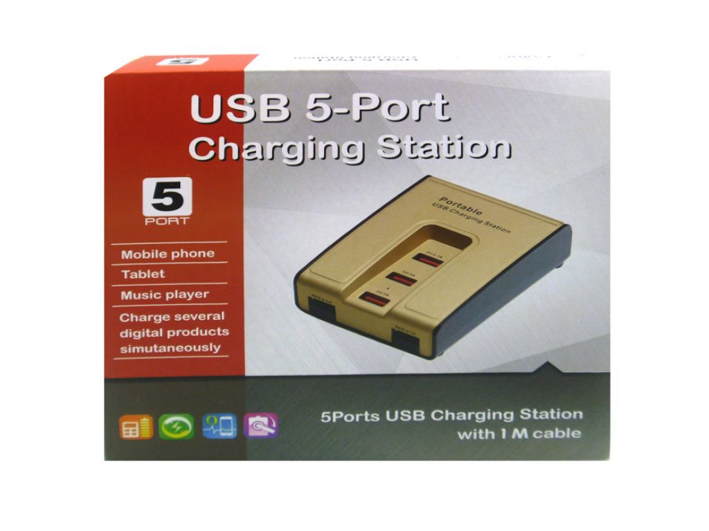 CARGADOR GENERICO 220V A USB 0.5A-2.1A CON LLAVE DE ENCENDIDO Y 5 PUERTOS