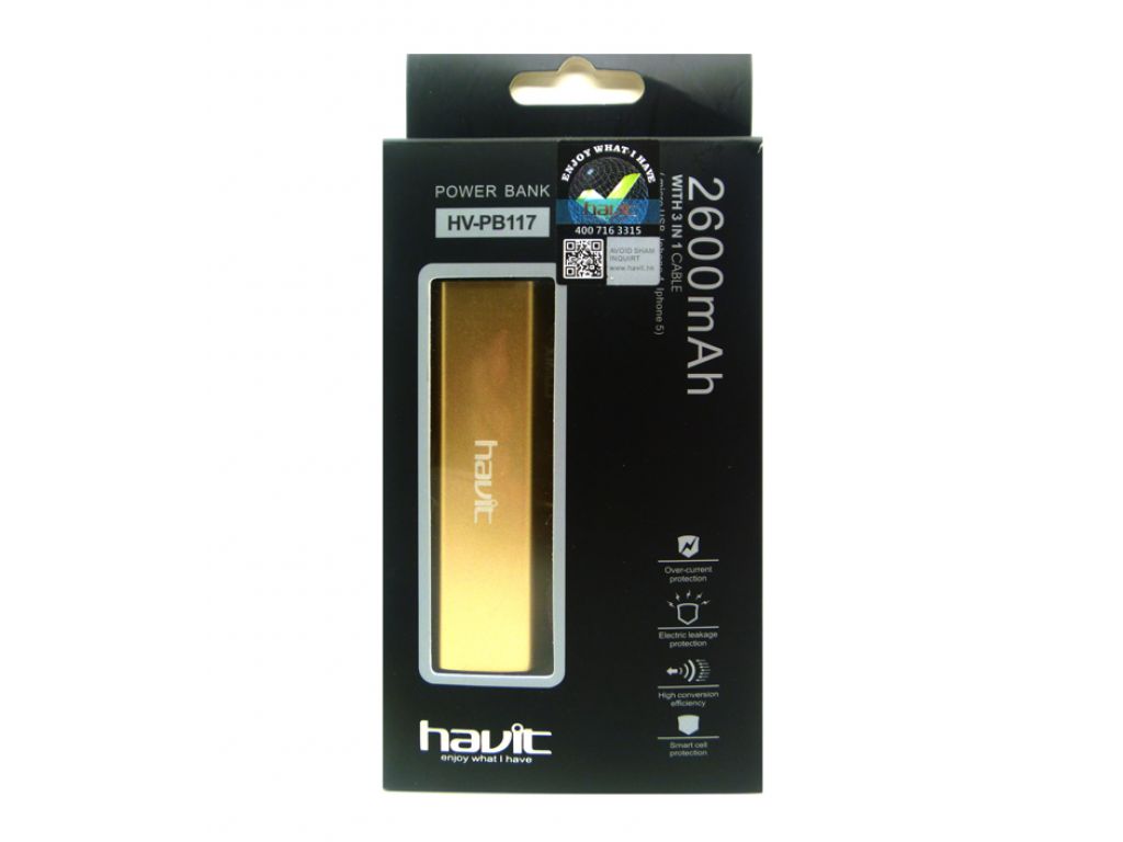 CARGADOR HAVIT DE EMERGENCIA 2600MAH PARA iPHONE 4, 5 Y MICRO USB