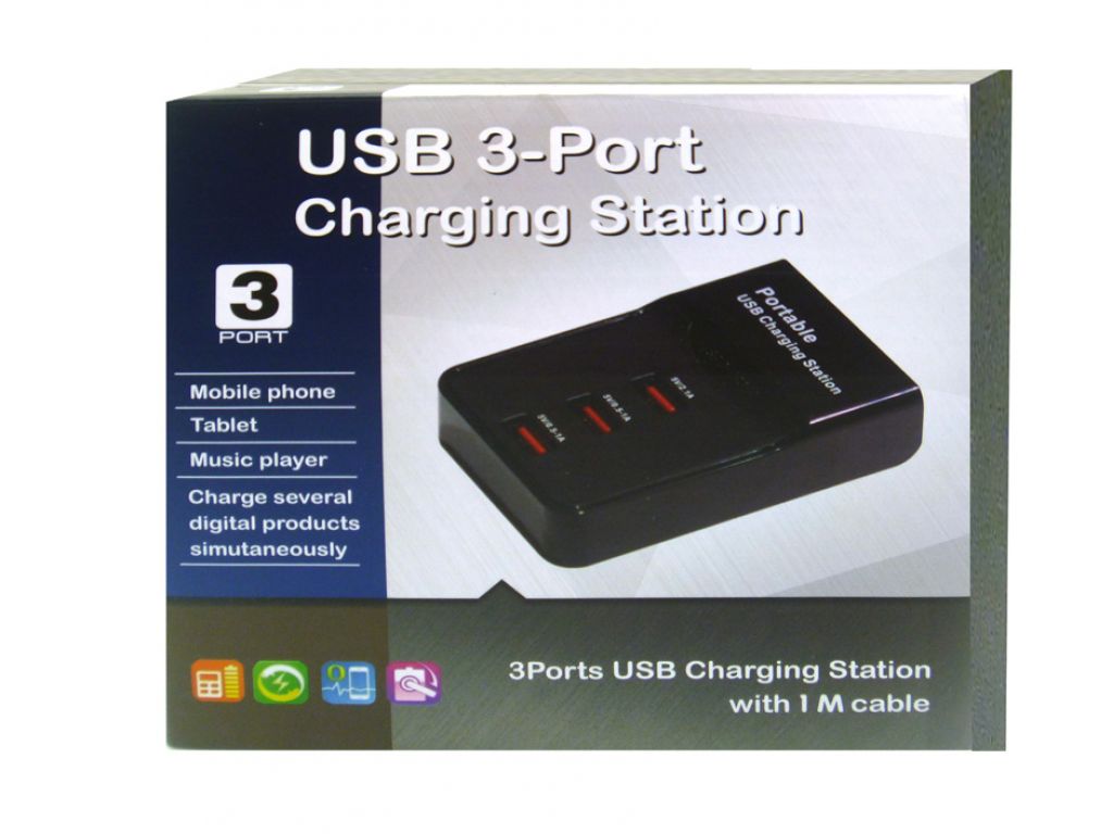 CARGADOR GENERICO 220V A USB 0.5A-2.1A CON LLAVE DE ENCENDIDO 3 PUERTOS