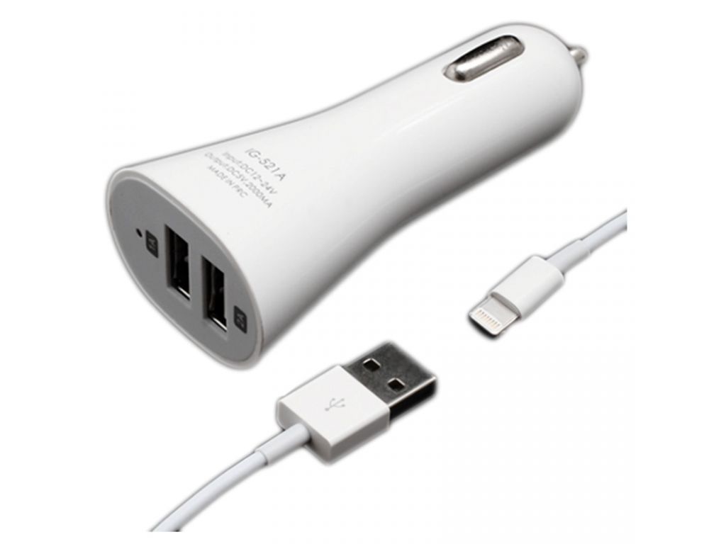 CARGADOR BLANCO P/AUTOMOVIL CON UN PUERTO USB 2.0 SALIDA: 2.4A/9V 2A/12V 1.5A CON LUZ LED