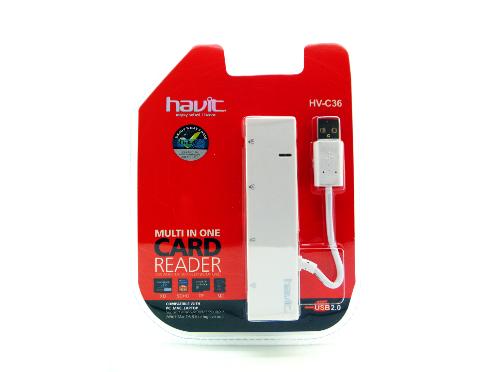 CARD READER HAVIT USB/XD/SD/TF/M2 CON LUZ INDICANDO FUNCIONAMIENTO BLANCO