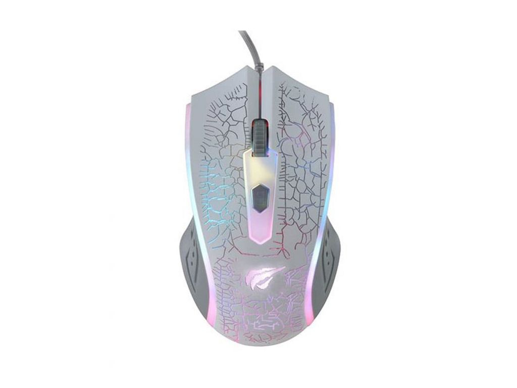 MOUSE HAVIT GAMER  CON CABLE DE 1.5M CON LUCES, BLANCO