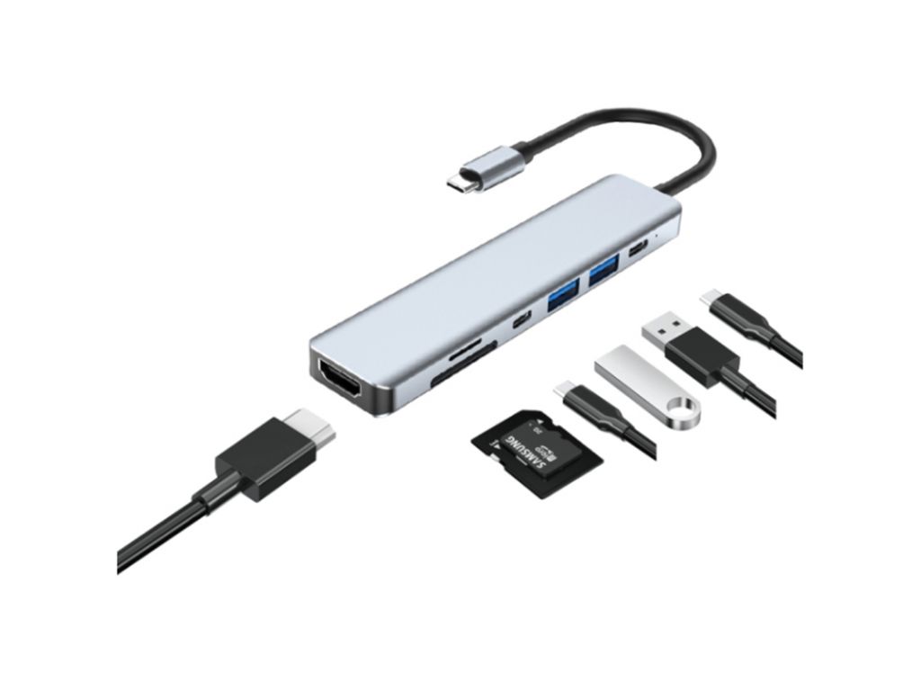 Hub Cable Multiplicador de puertos 7 en 1 de Tipo C a USB*2/Tipo C*2/HDMI/SD/Micro SD