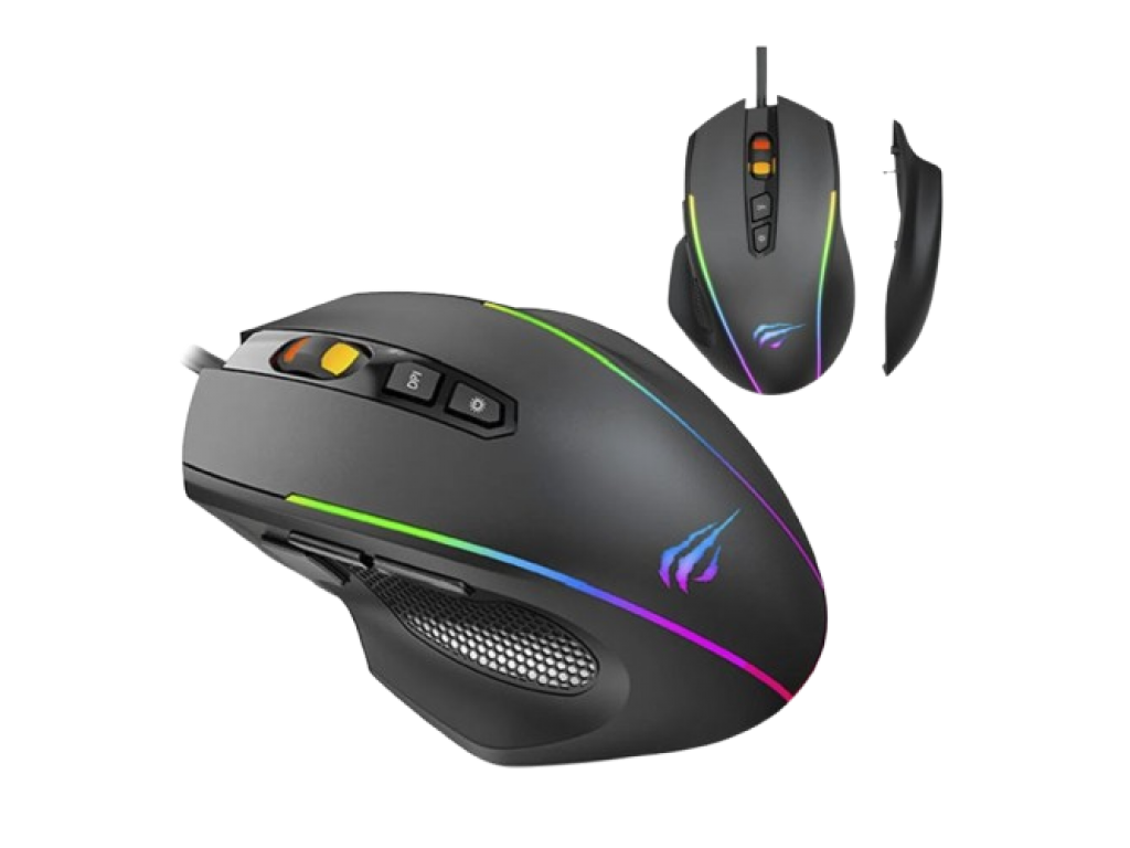MOUSE GAMER HAVIT CON CABLE 1.6M USB RETROILUMINADO NEGRO
