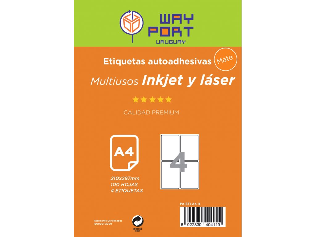PAPEL A4 ETIQUETAS 4 X 105X148.5MM