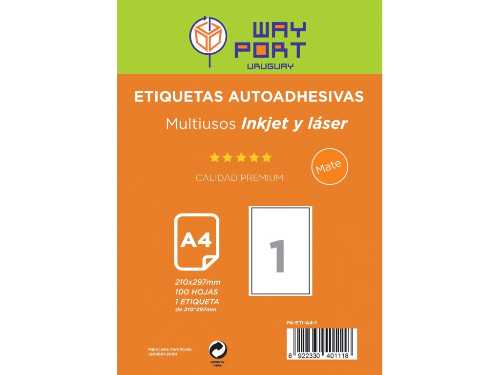 PAPEL A4 ETIQUETAS 1 X 210X297mm