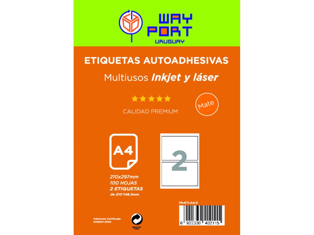 PAPEL A4 ETIQUETAS 2 X 210 X 148.5MM