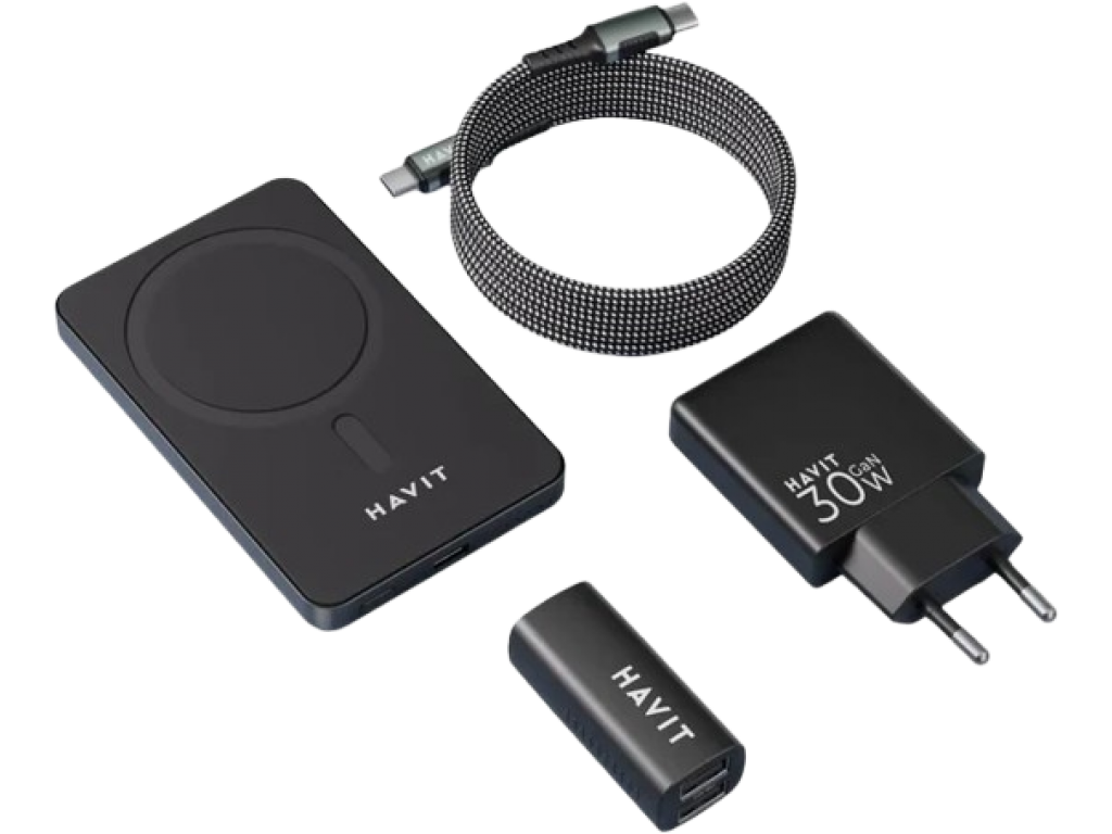 KIT CARGA PARA VIAJE HAVIT 5 EN 1 STK088 NEGRO