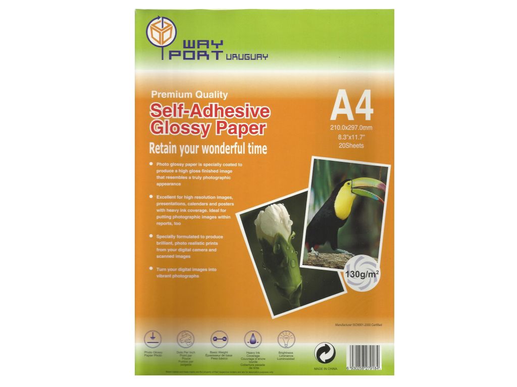 PAPEL WAYPORT AUTOADHESIVO GLOSSY 128/130 GR A4 X20